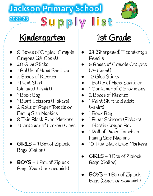 Jackson Primary Supply Lists