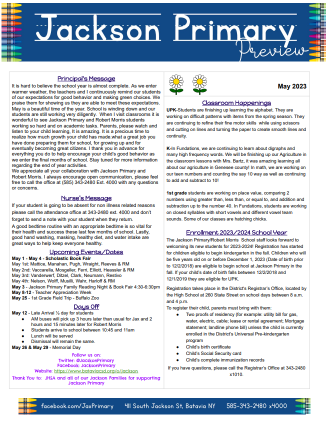 Jackson Primary May Newsletter Jackson Primary