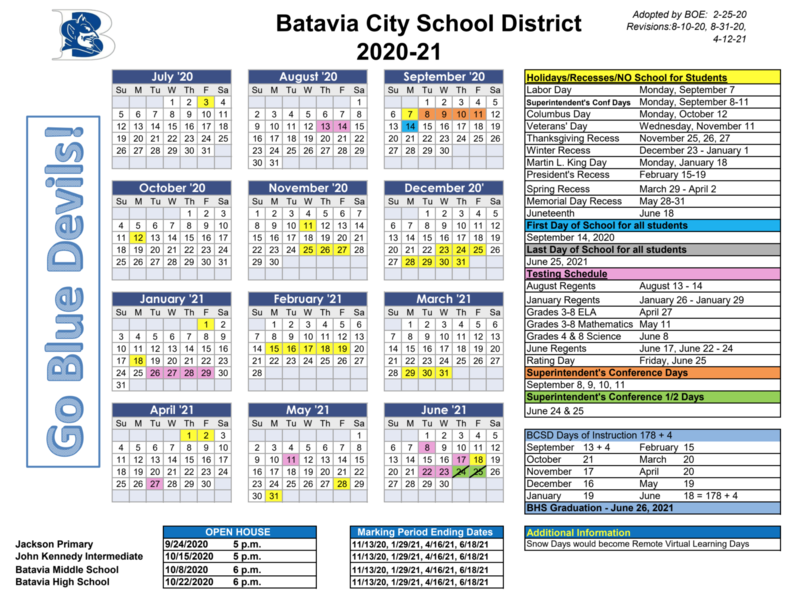 Updated BCSD Calendar 202021 Batavia City School District