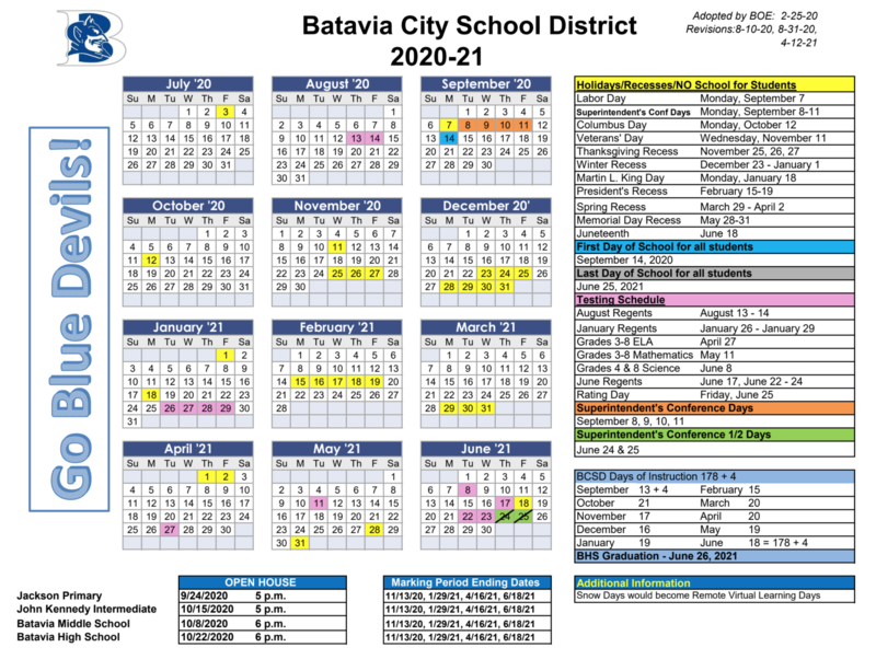 Updated BCSD Calendar 2020-21 | Batavia City School District Updated BCSD Calendar 2020-21 | Batavia City School District